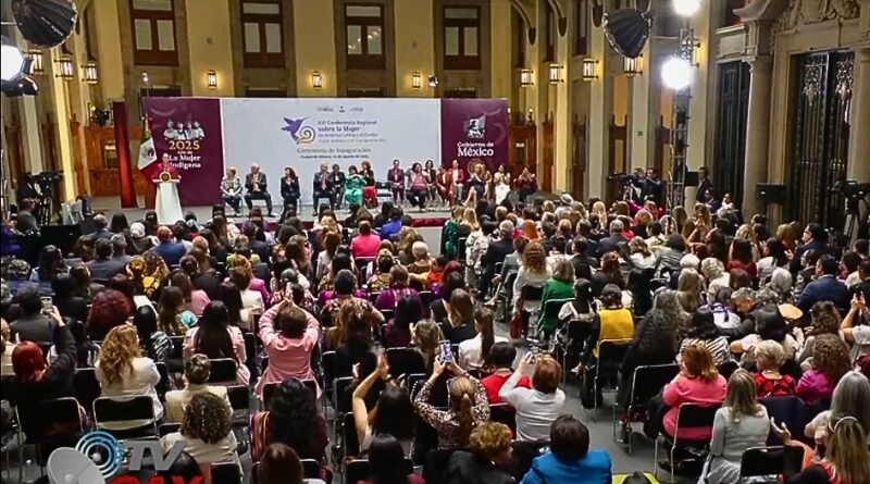 Claudia Sheinbaum inaugura en el Palacio Nacional la XVI Conferencia Regional sobre la Mujer con delegaciones de 46 naciones, en un llamado por una sociedad del cuidado.